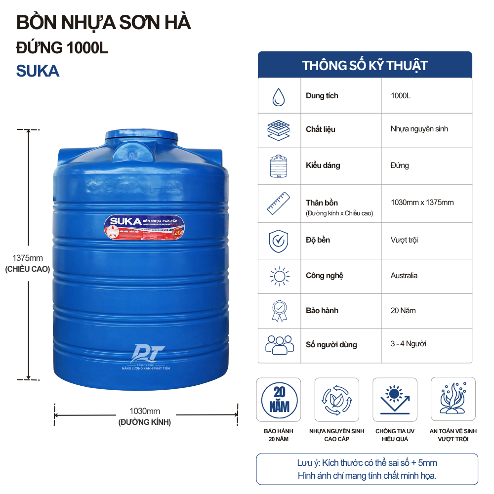 Bồn nhựa Sơn Hà Suka 1000L đứng Bồn nhựa Sơn Hà Suka 1000L đứng