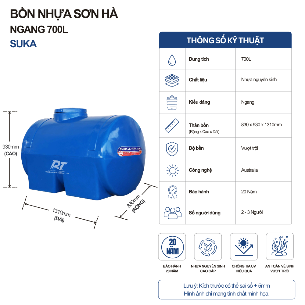 Bồn nhựa Sơn Hà Suka 700L ngang Bồn nhựa Sơn Hà Suka 700L ngang