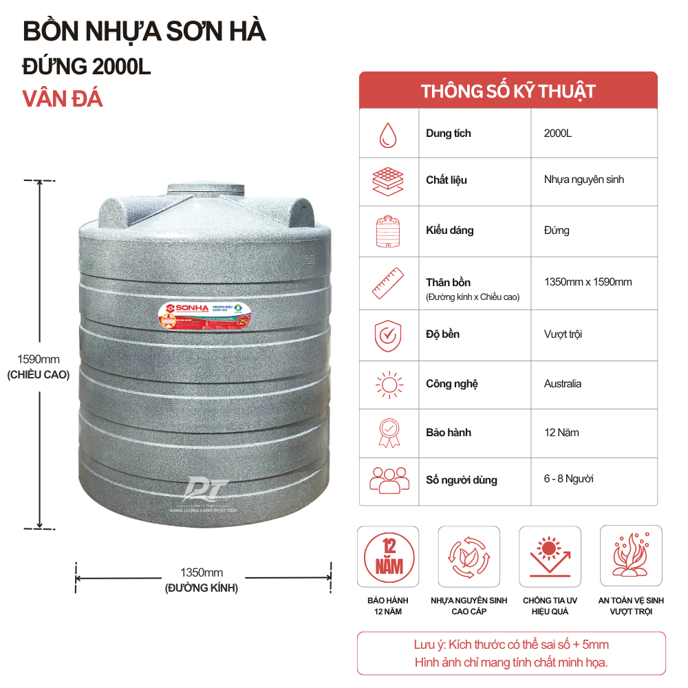 Bồn nhựa Sơn Hà vân đá 2000L đứng Bồn nhựa Sơn Hà vân đá 2000L đứng