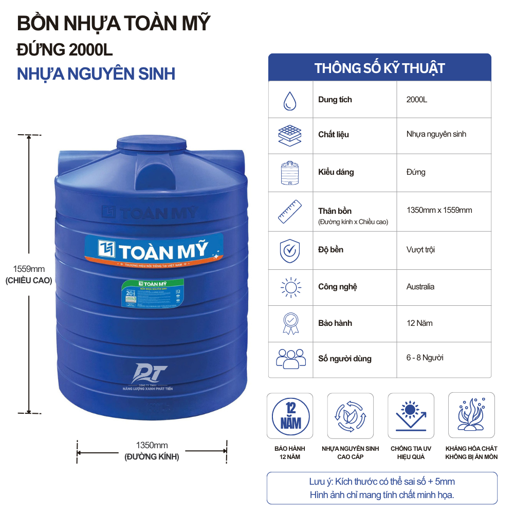 Bồn nhựa Toàn Mỹ 2000L đứng Bồn nhựa Toàn Mỹ 2000L đứng