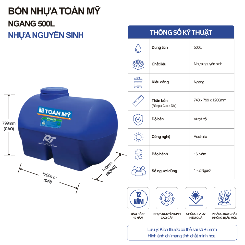 Bồn nhựa Toàn Mỹ 500L ngang Bồn nhựa Toàn Mỹ 500L ngang