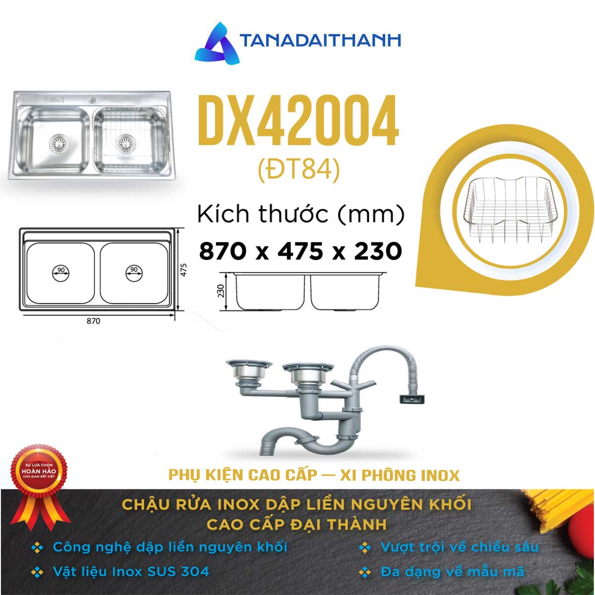 Chậu rửa inox Đại Thành DT84 Chậu rửa inox Đại Thành DT84
