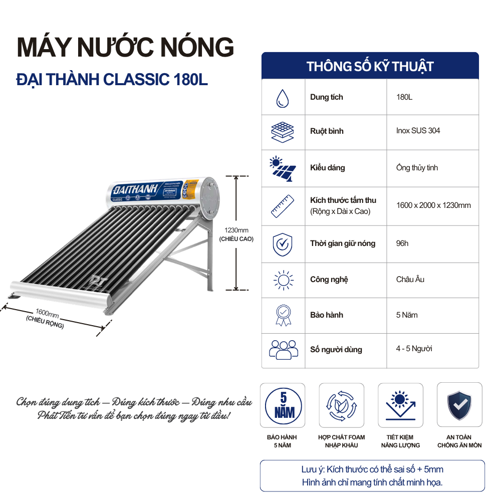Máy nước nóng năng lượng mặt trời Đại Thành 180L Máy nước nóng năng lượng mặt trời Đại Thành 180L
