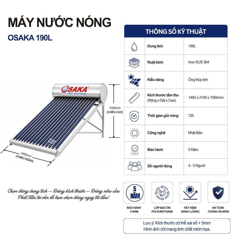 Máy nước nóng năng lượng mặt trời Osaka 190L Máy nước nóng năng lượng mặt trời Osaka 190L