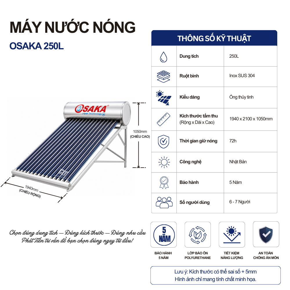 Máy nước nóng năng lượng mặt trời Osaka 250L Máy nước nóng năng lượng mặt trời Osaka 250L