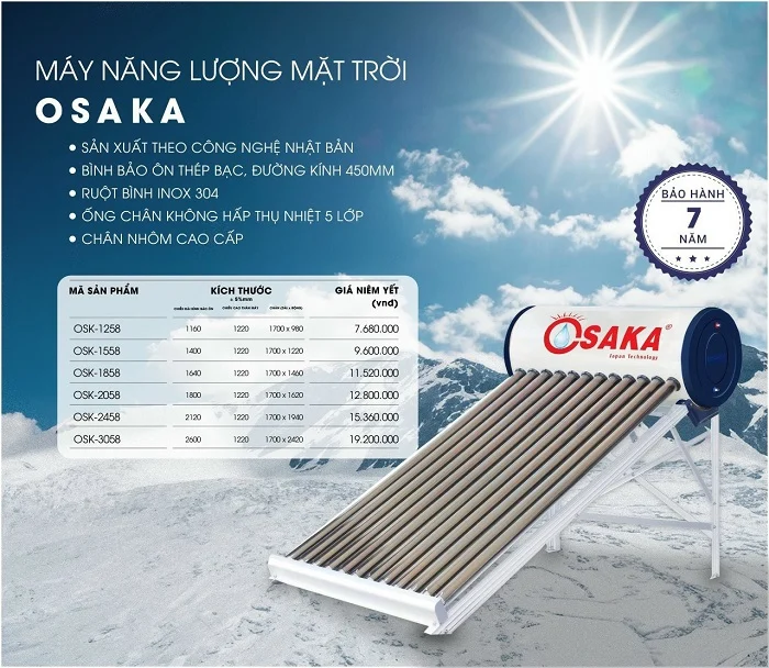 Máy nước nóng năng lượng mặt trời Osaka Luxury 130L Máy nước nóng năng lượng mặt trời Osaka Luxury 130L