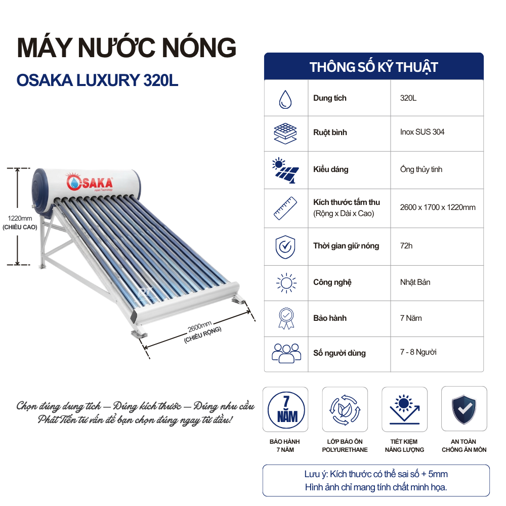 Máy nước nóng năng lượng mặt trời Osaka Luxury 320L Máy nước nóng năng lượng mặt trời Osaka Luxury 320L
