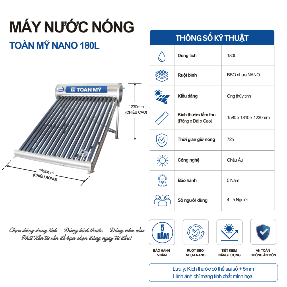 Máy nước nóng năng lượng mặt trời Toàn Mỹ Nano 180L Máy nước nóng năng lượng mặt trời Toàn Mỹ Nano 180L