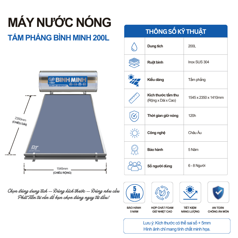 Máy nước nóng tấm phẳng Bình Minh 200L Máy nước nóng tấm phẳng Bình Minh 200L