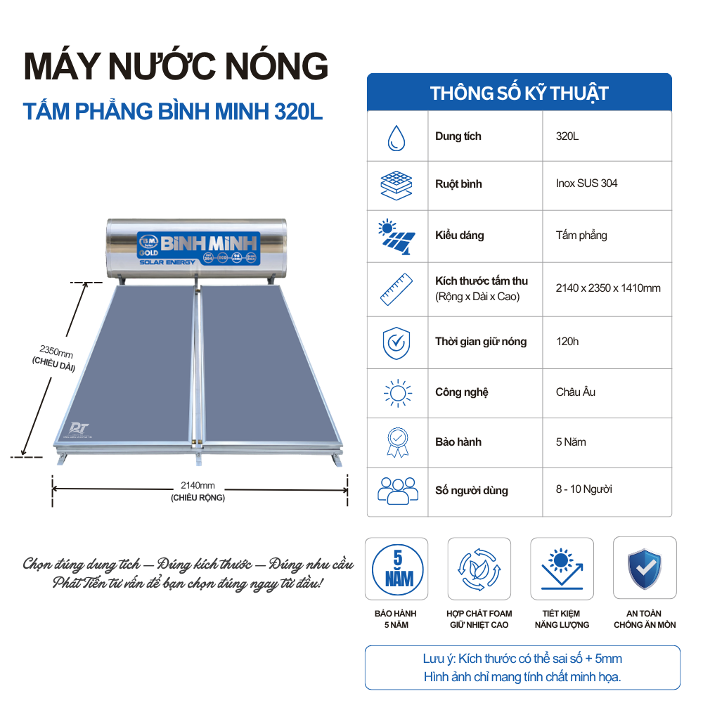 Máy nước nóng tấm phẳng Bình Minh 320L Máy nước nóng tấm phẳng Bình Minh 320L
