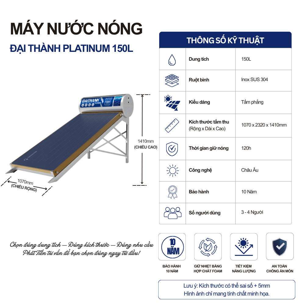 Máy nước nóng tấm phẳng Đại Thành Platinum 150L Máy nước nóng tấm phẳng Đại Thành Platinum 150L