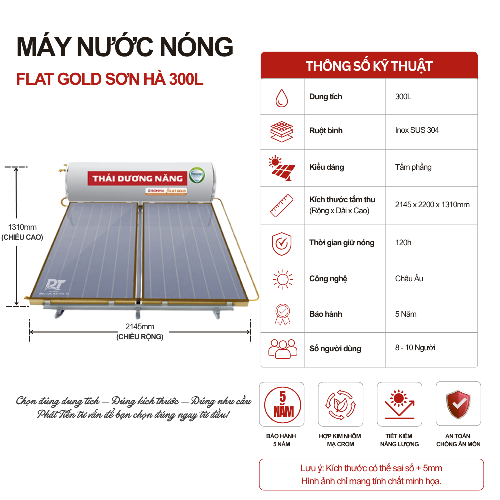 Máy nước nóng tấm phẳng Flat Gold Sơn Hà 300L Máy nước nóng tấm phẳng Flat Gold Sơn Hà 300L