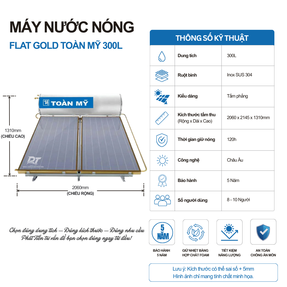 Máy nước nóng tấm phẳng Flat Gold Toàn Mỹ 300L Máy nước nóng tấm phẳng Flat Gold Toàn Mỹ 300L