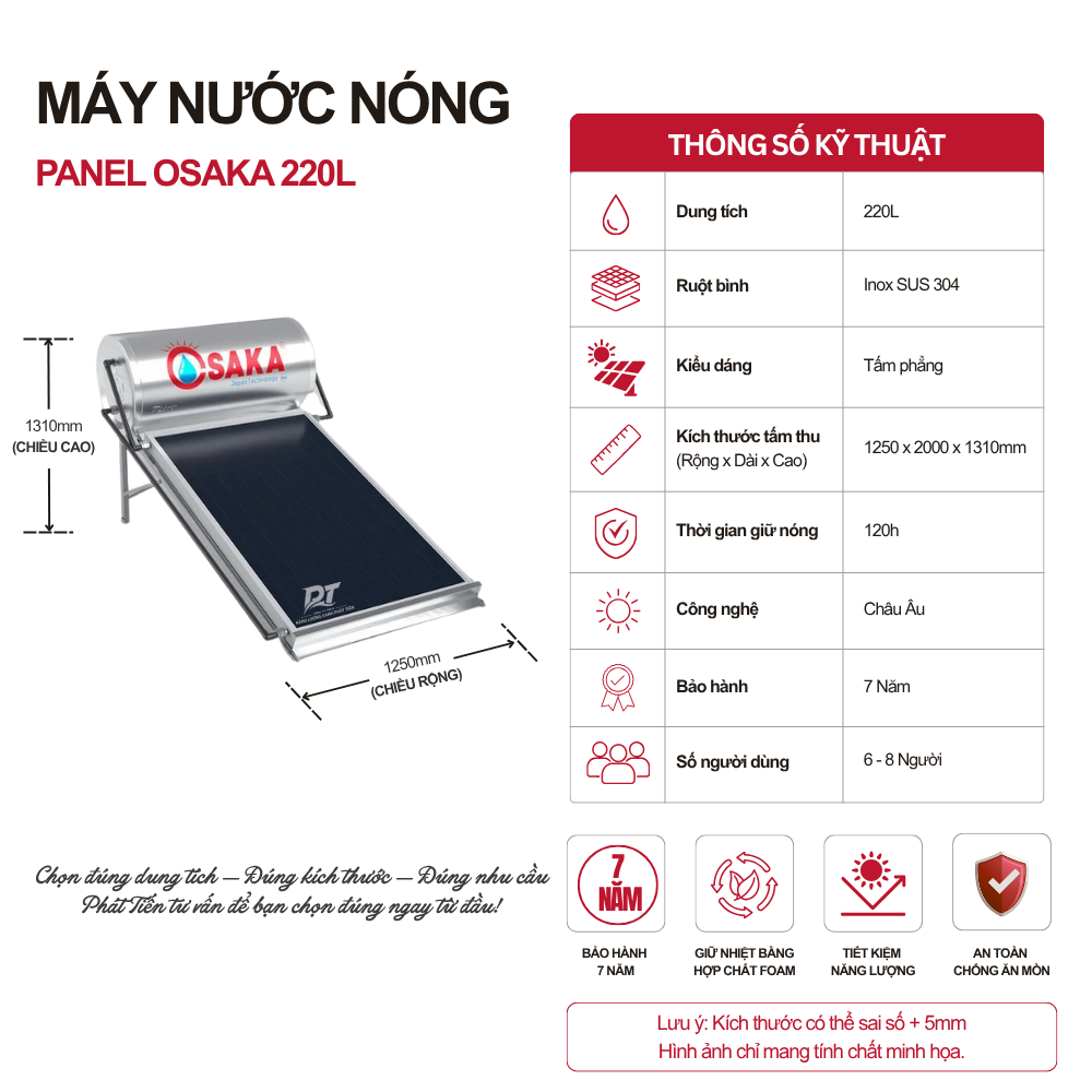 Máy nước nóng tấm phẳng Osaka 220L Máy nước nóng tấm phẳng Osaka 220L