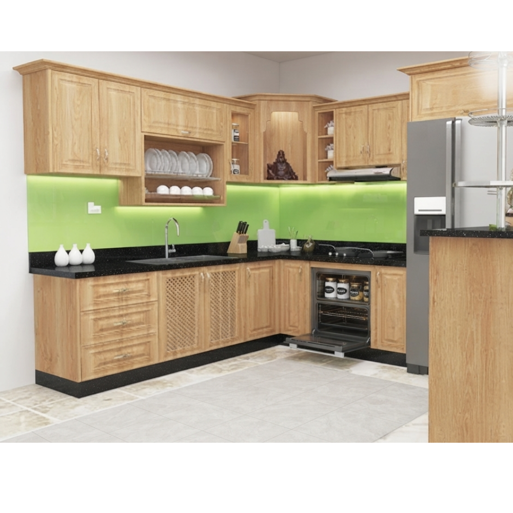 Tủ bếp inox 304 Hwata cửa gỗ sồi HWGS01