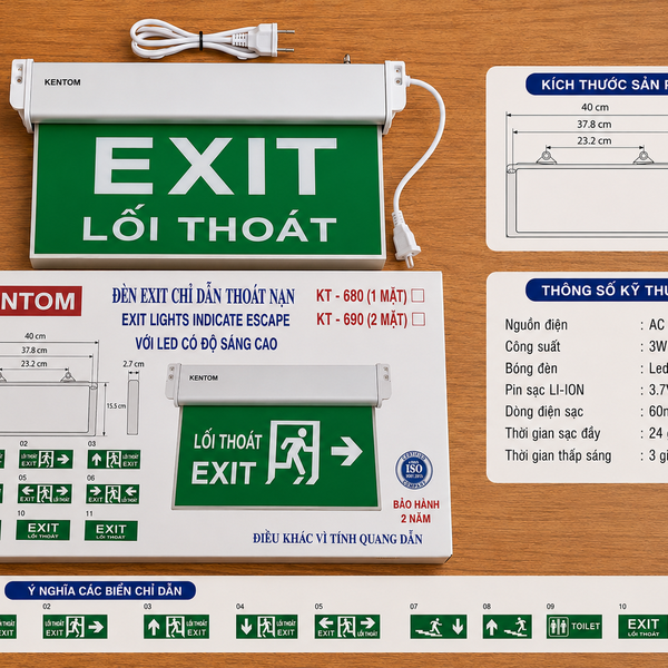 Đèn Exit Lối Thoát 1 Mặt KT-680 Kentom