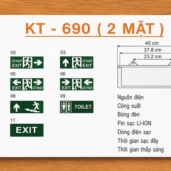 Đèn Exit Lối Thoát 2 Mặt KT-690 Kentom