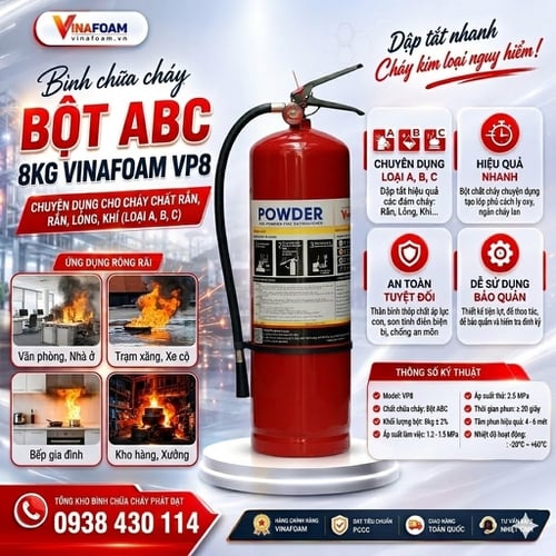 Bình Chữa Cháy Bột ABC 8kg Vinafoam VP8