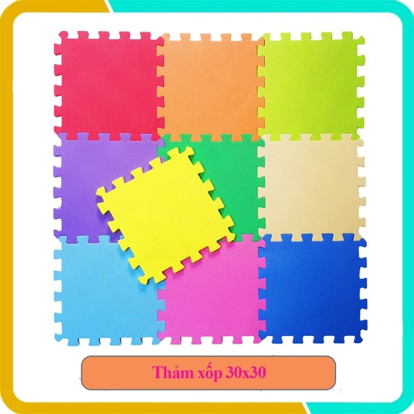 Thảm Ghép Cho Bé Tấm Trơn - Bộ 10 Tấm 10 Màu (30x30x1cm)