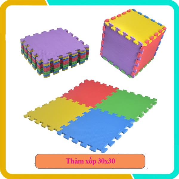 Thảm Ghép Cho Bé Tấm Trơn - Bộ 10 Tấm 10 Màu (30x30x1cm)