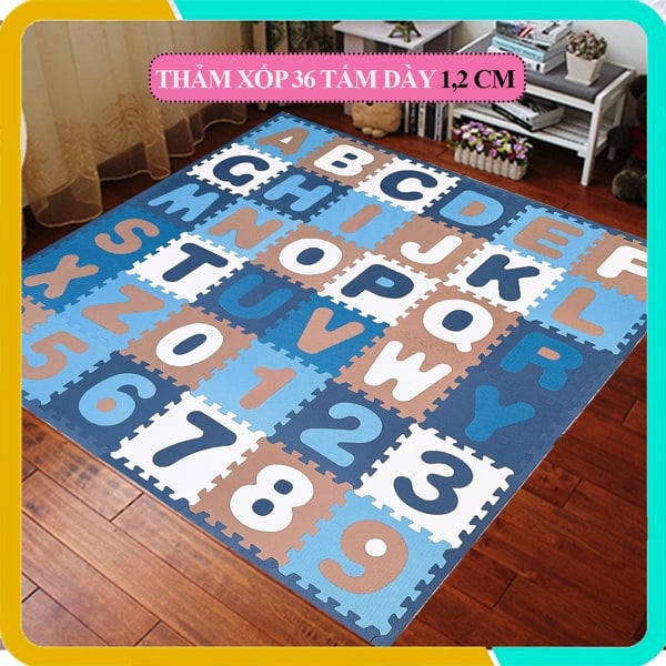 Thảm xốp cho bé 36 tấm màu pastel (26 chữ+ 10 số), Hàng Việt Nam, Đạt tiêu chuẩn châu âu, Mỗi tấm 30x30x1cm
