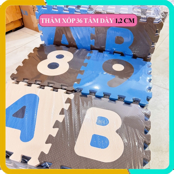 Thảm xốp cho bé 36 tấm màu pastel (26 chữ+ 10 số), Hàng Việt Nam, Đạt tiêu chuẩn châu âu, Mỗi tấm 30x30x1cm