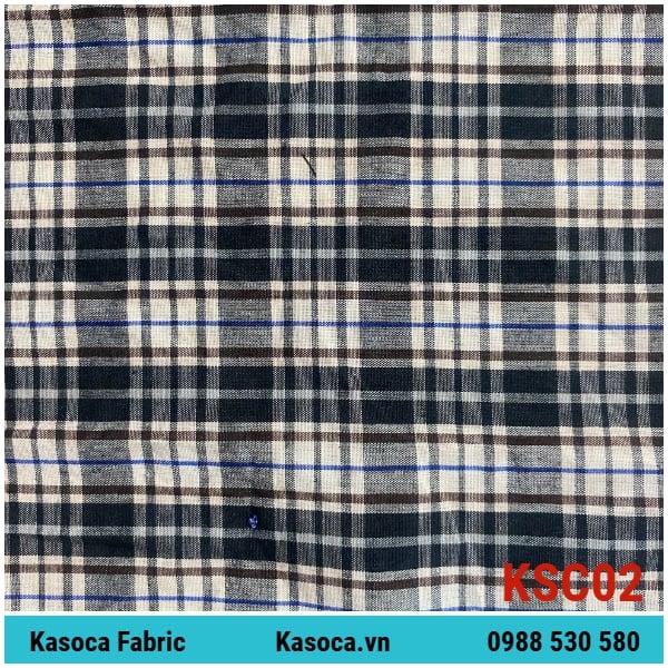 Vải Kate Caro Màu Đậm KSC02 – Sọc Caro Rõ Nét, Dễ May Hàng Sỉ
