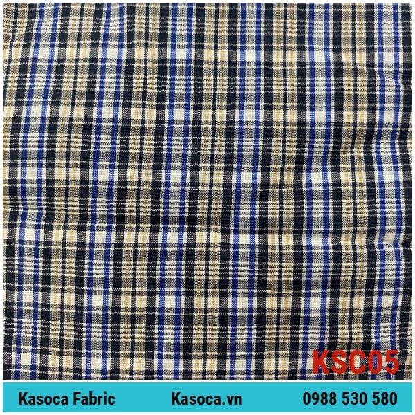 Vải Kate Caro Màu Đậm KSC05 – Mẫu Caro Nam Tính, Dễ May Pijama
