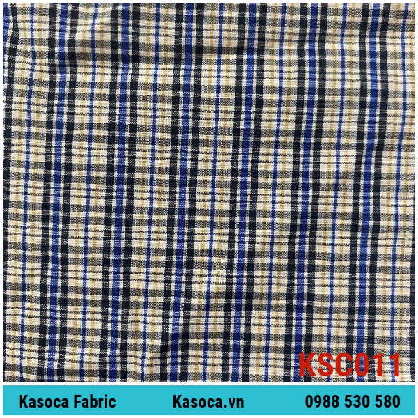 Vải Kate Caro Màu Đậm KSC011 – Mẫu Caro Bền Dáng Cho Đồ Bộ Nam
