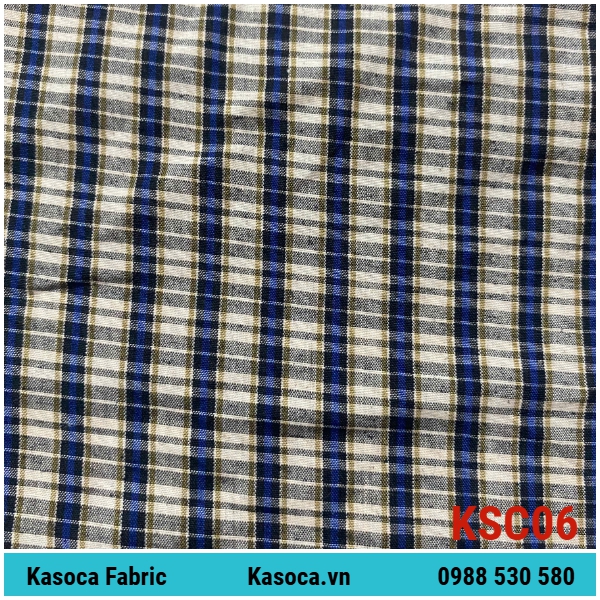 Vải Kate Caro Màu Đậm KSC06 – Sắc Caro Gọn Gàng, Phù Hợp Đồ Bộ