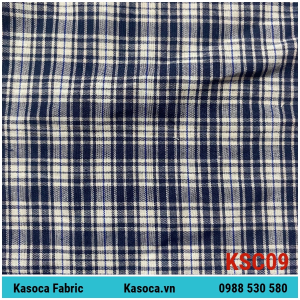 Vải Kate Caro Màu Đậm KSC09 – Mẫu Sọc Caro Phổ Thông Cho Xưởng May