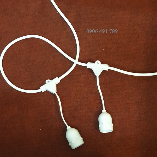 Dây đui đèn E27 dài 10m 20 bóng chống nước trang trí ngoài trời (Đui đúc chữ T)
