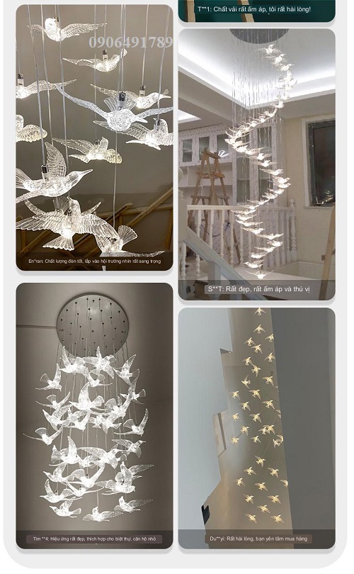 Đèn trang trí rạp cưới chim led trong suốt Đèn trang trí rạp cưới chim led trong suốt