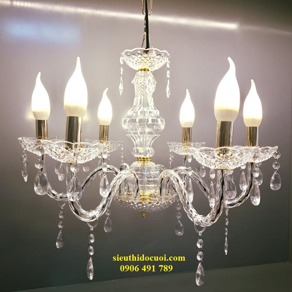 Đèn chùm pha lê nến 6 nhánh (6 nến)