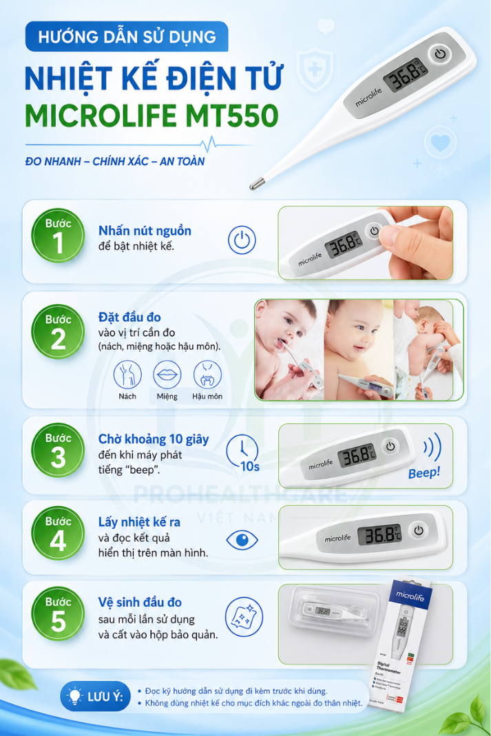 Hướng Dẫn Sử Dụng Máy Nhiệt kế điện tử Microlife MT550