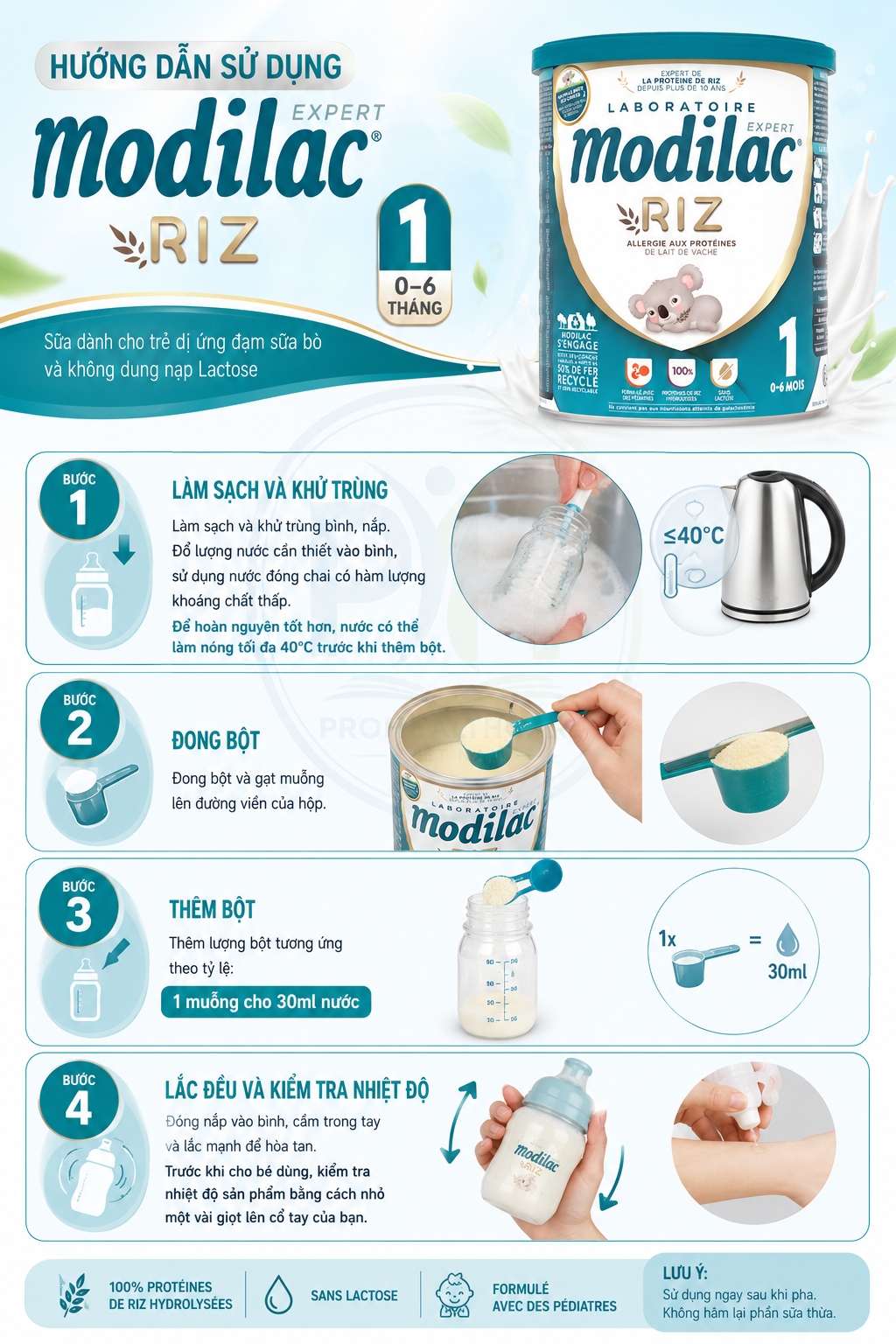 Cách pha Sữa Modilac Expert Riz 1