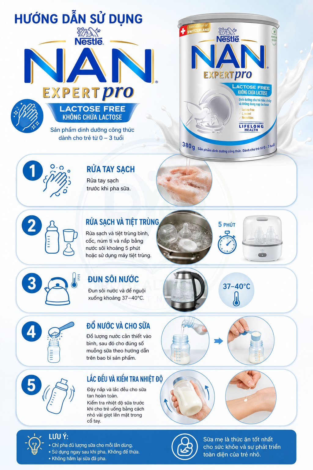 Cách Pha Sữa Nan Expert Pro Lactose Free