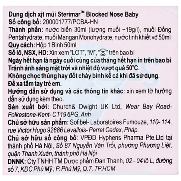 Dung dịch xịt mũi Sterimar Blocked Nose Baby 50ml – Hỗ trợ giảm nghẹt mũi, làm sạch dịch nhầy cho trẻ từ 3 tháng tuổi