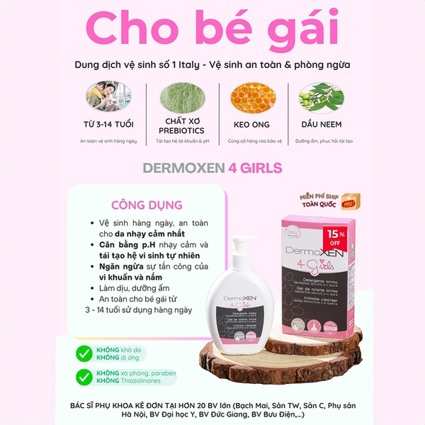 Dung Dịch Vệ Sinh DERMoxen 4 Girl Cho Bé Gái Nhẹ Dịu Hằng Ngày