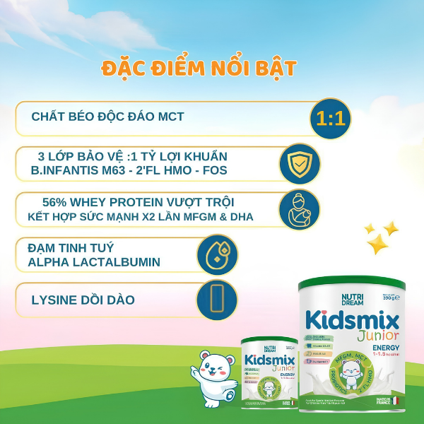 Sữa Kidsmix Junior Cao Năng Lượng - Phù Hợp Với Trẻ Từ 1–10 Tuổi Biếng Ăn