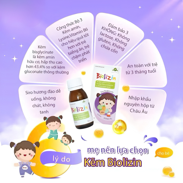Biolizin – Bổ sung kẽm hữu cơ, giúp bé ăn ngon và tăng cường đề kháng