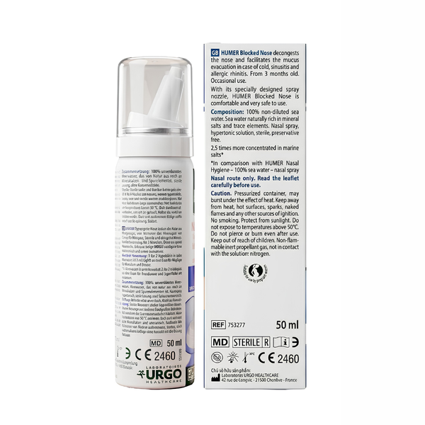 HUMER Blocked Nose 50ml – Xịt mũi nước biển ưu trương giúp thông mũi