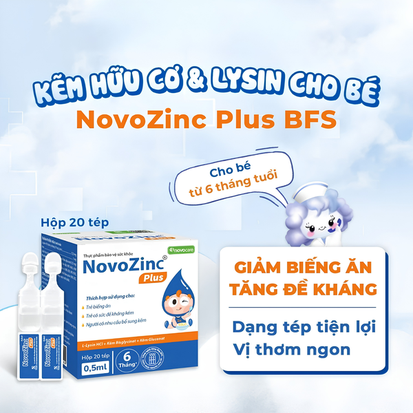 NovoZinC Plus – Bổ sung kẽm hữu cơ và Lysine, hỗ trợ bé ăn ngon, tăng cường đề kháng 
