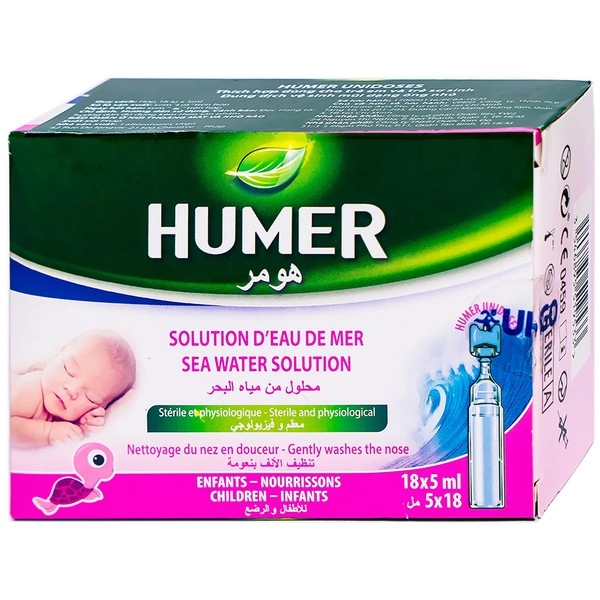 Humer Unidoses 18 ống x 5ml – Nước biển đẳng trương vệ sinh mũi hằng ngày cho trẻ từ 1 tháng tuổi