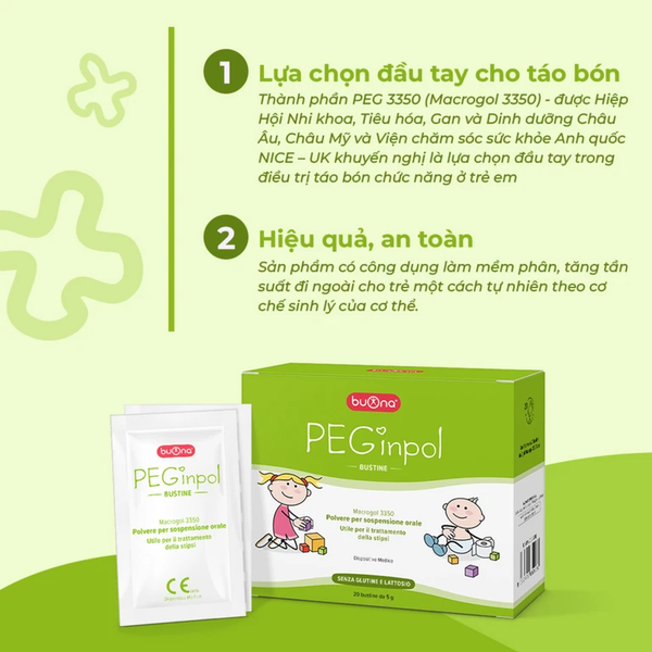 Bột nhuận tràng Buona PEGinpol - hỗ trợ cải thiện táo bón cho trẻ từ 6 tháng tuổi