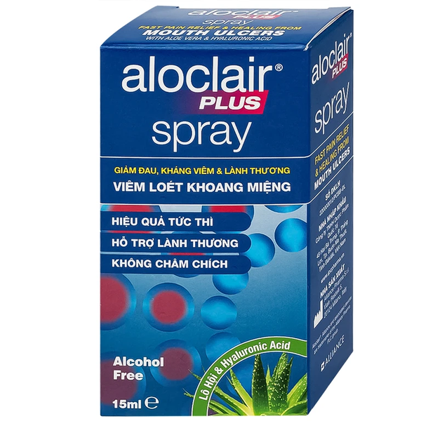 Chai xịt nhiệt miệng, tay chân miệng Aloclair Plus 15ml hỗ trợ giảm đau và bảo vệ tổn thương trong khoang miệng