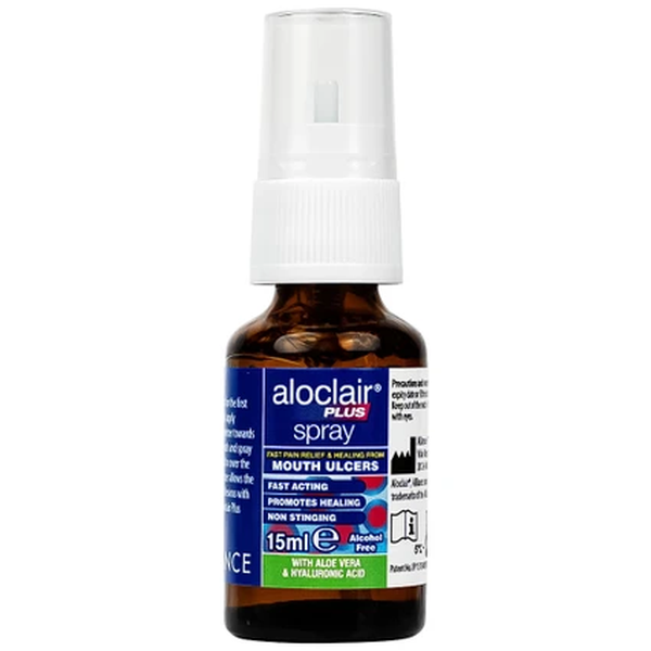 Chai xịt nhiệt miệng, tay chân miệng Aloclair Plus 15ml hỗ trợ giảm đau và bảo vệ tổn thương trong khoang miệng