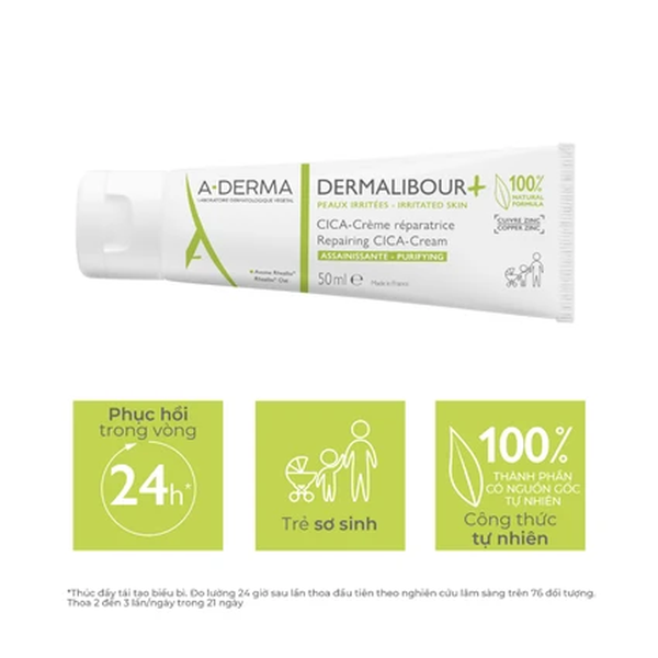 Kem Dưỡng A-Derma Làm Dịu & Phục Hồi Da Kích Ứng 50ml Dermalibour+ Repairing CICA-Cream