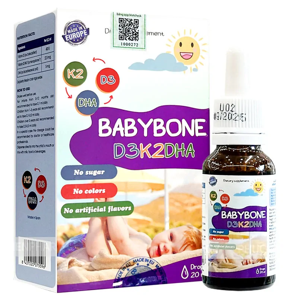 Vitamin D3K2 DHA BabyBone 20ml Hỗ Trợ Hấp Thu Canxi, Phát Triển Trí Não
