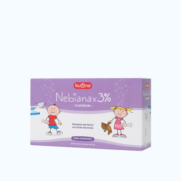 Dung dịch nhỏ, rửa mũi Buona Nebianax 3% Flaconcini - giúp làm loãng dịch nhầy, làm sạch mũi
